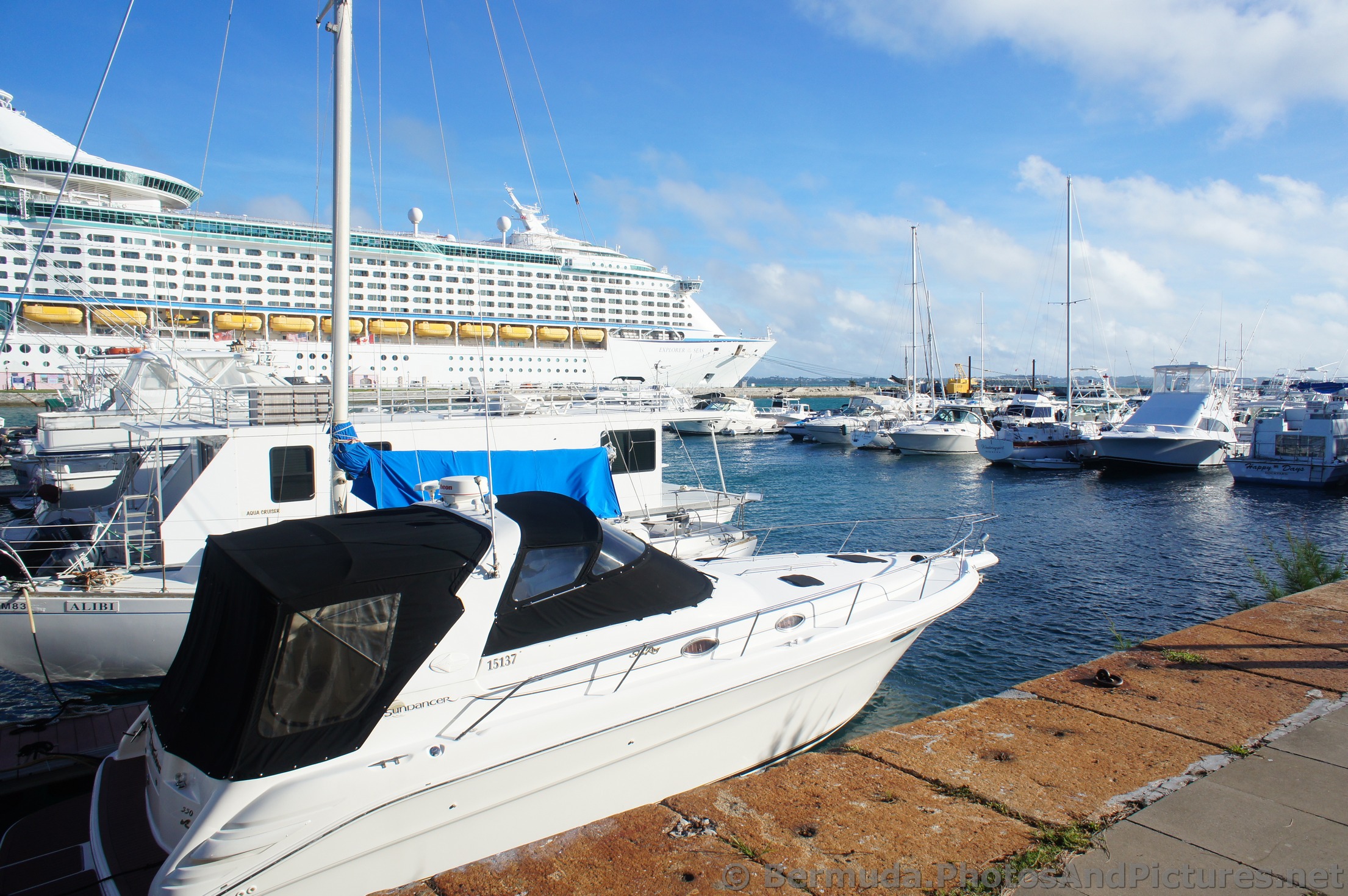 Numerous docked yards and boats at Royal Naval Dockyard Bermuda.jpg