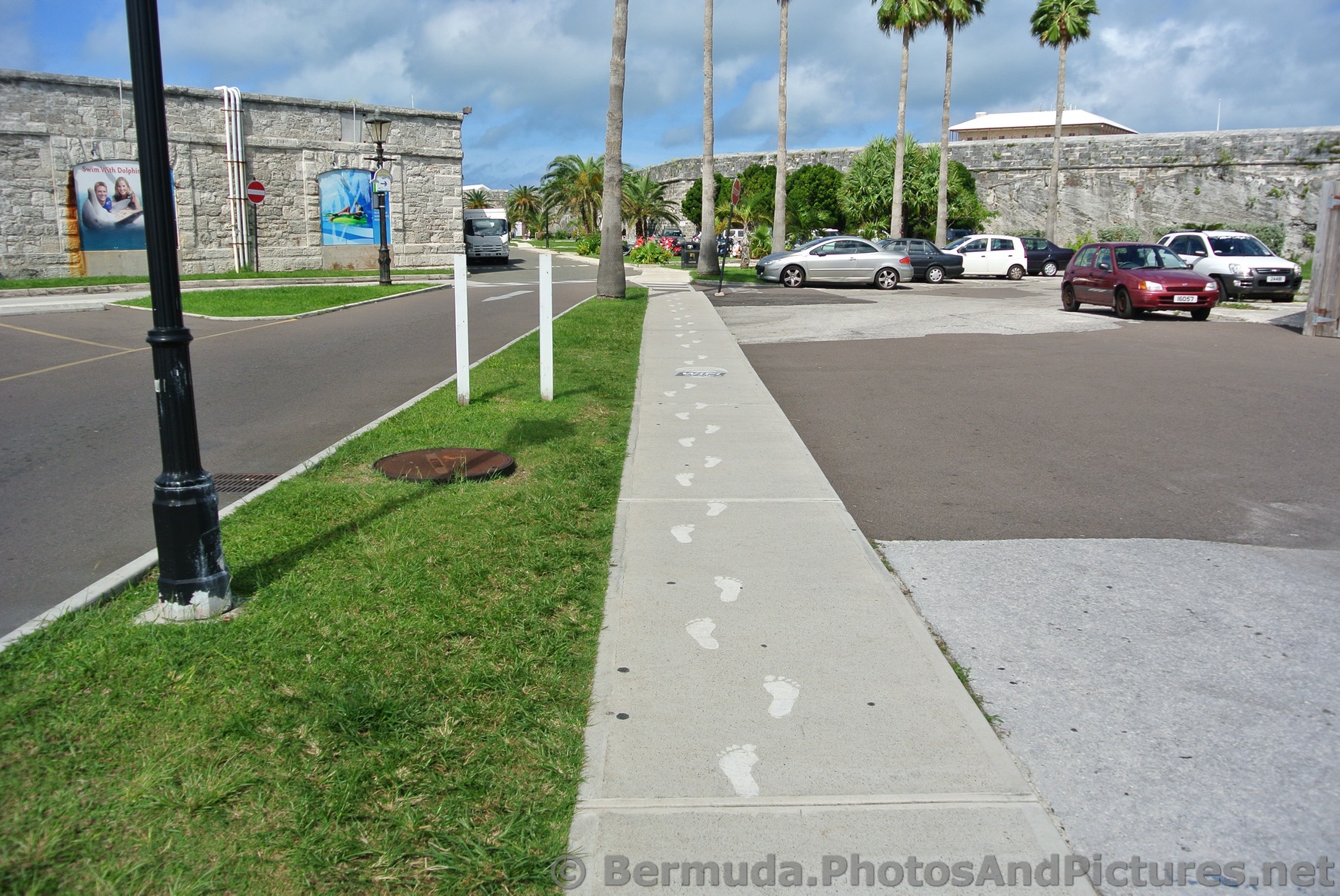 Footprints directing visitors to Beach Buses in Bermuda.jpg