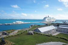 Long cruise pier & cruise ship seen from Commissioner's House Bermuda Maritime Museum.jpg
