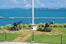 Pair of Cannons next to Flag Pole at Bermuda Maritime Museum grounds.jpg
