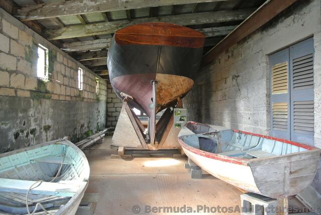 Dainty the Ocean Racer stored in warehouse at Bermuda Maritime Museum.jpg