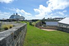 Sheep Cruise Ship & Clock Towers viewed from National Museum of Bermuda.jpg