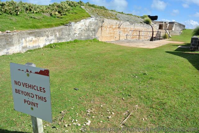 No Vehicles Beyond This Point sign at Bermuda Royal Navy Dockyard.jpg